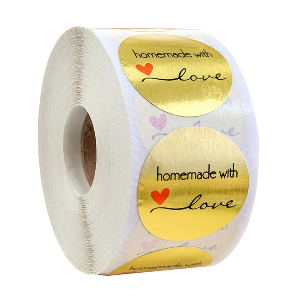 Runde goldene „Homemade With Love“-Aufkleber, Siegeletiketten, Scrapbooking, Schreibwarenaufkleber, handgefertigte Lebensmittel-Siegelaufkleber, 100–500 Stück