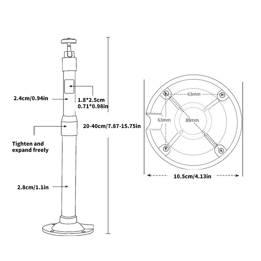 Adjustable Metal Surveillance Camera Mount Extends 20cm To 40cm for Indoor and Outdoor Use Hidden Wiring