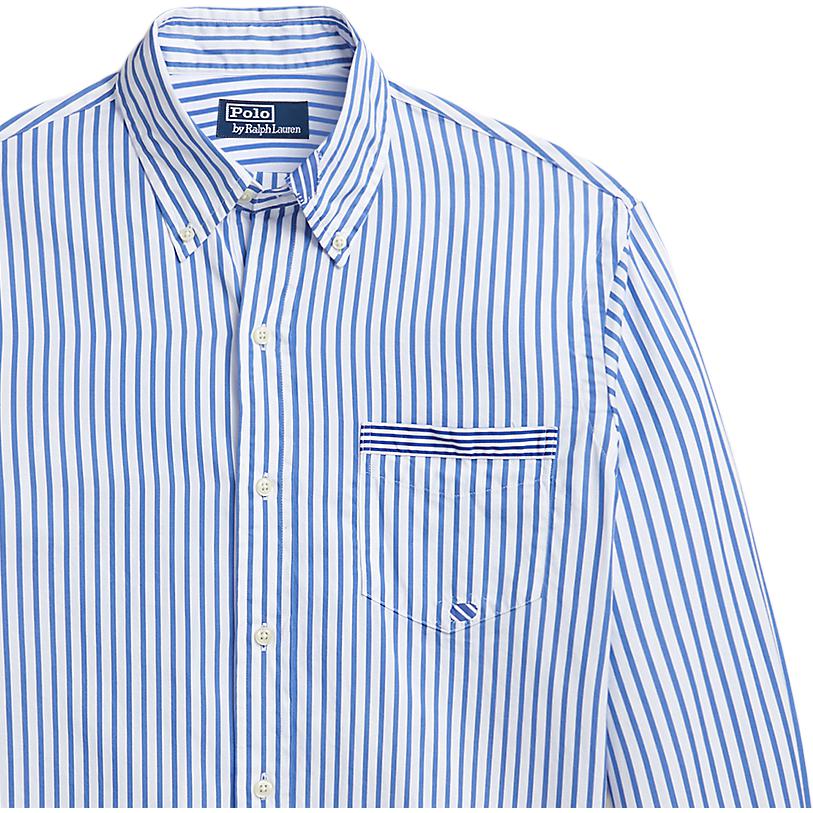 Polo Ralph Lauren SS24 Striped Patch Point Collar Single-Breasted Long Sleeve Shirt Men Shirts Blue MNPOWOV16823440-400