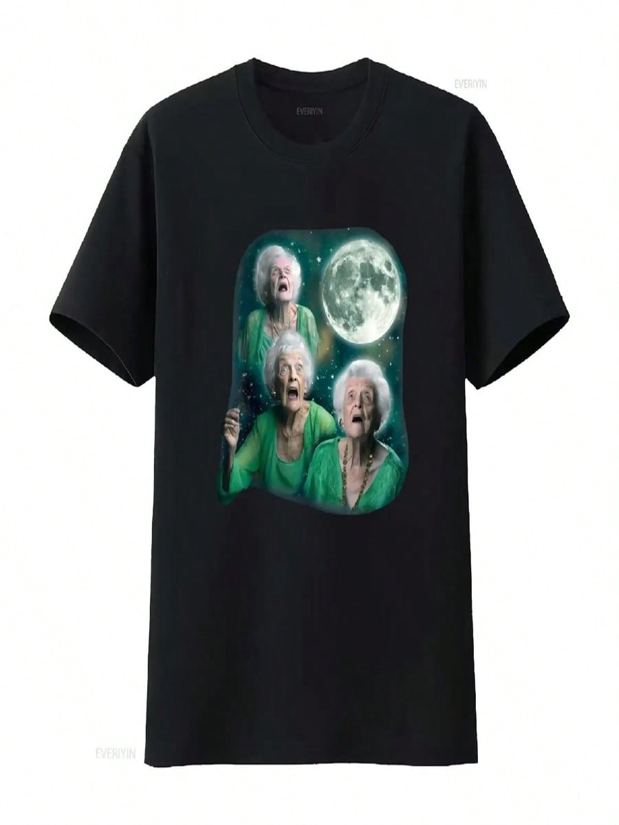 Three Granny Moon 3 Old Ladys Howling Weird Cursed Meme T Shirt Vintage Washed Versatile Graphic Unisex Fashion Soft Homme S разноцветный