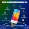 2 Pack Rechargeable Emergency Light Bulb with Remote, Color Changing Battery Powered USB LED Bulbs 12 RGB Color Dimmable E26 120 Volt 9W for Power