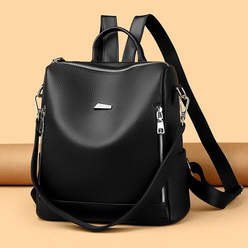 Genuine Leather Backpacks for Women High Capacity Waterproof Backpack Fashion Female School Travel Bags