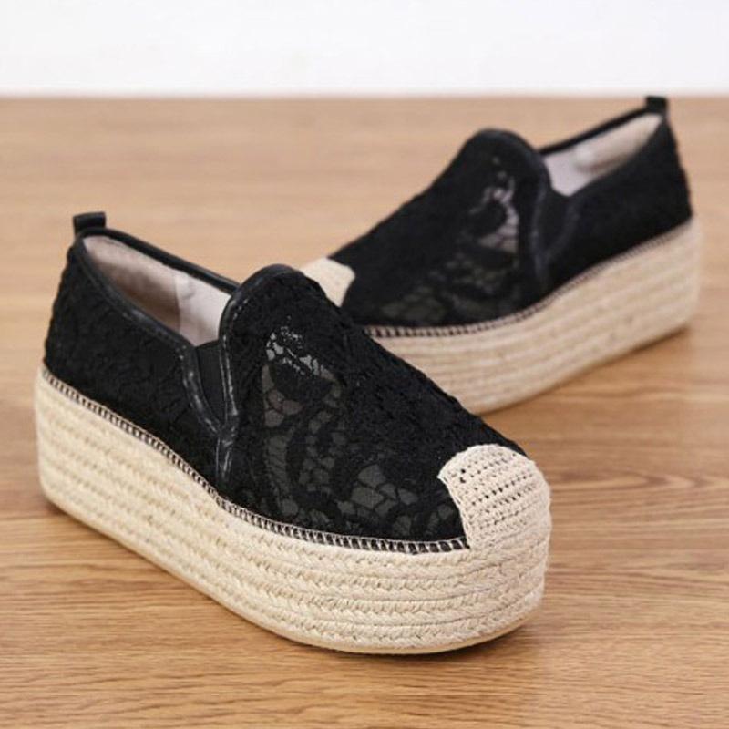 2025 New Straw Thick-soled Fisherman Shoes Women's Summer High-heeled Lazy One-pedal Lace Muffin Shoes Versatile Single Shoes Women