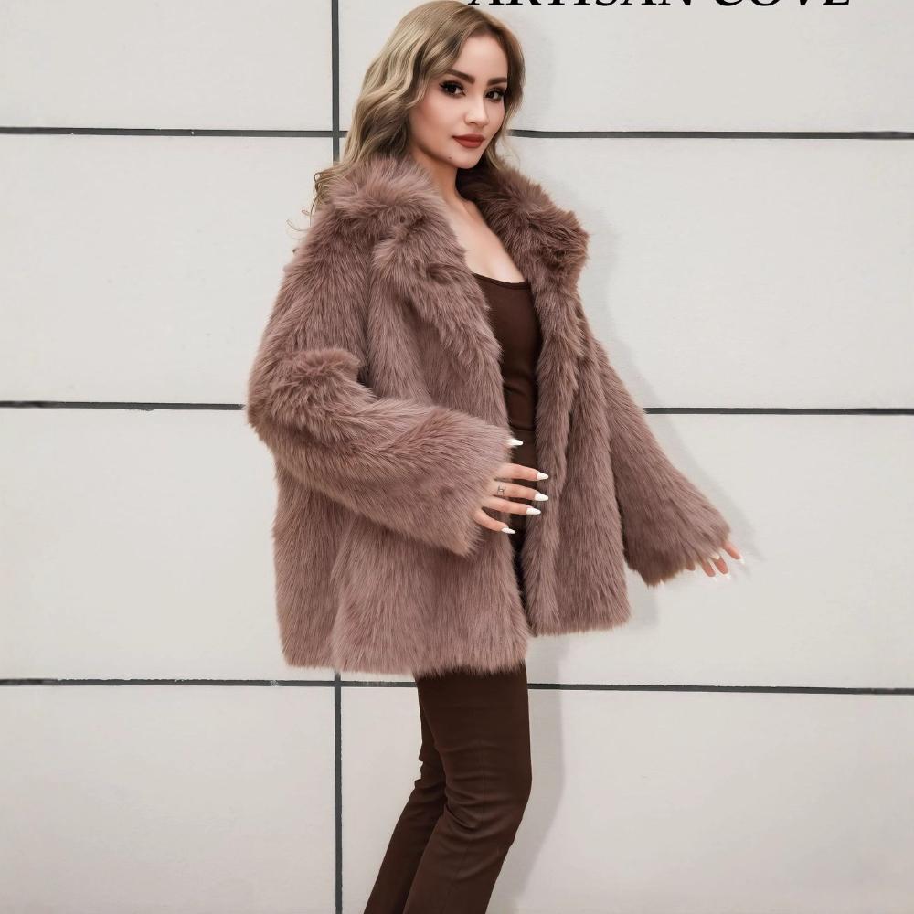 

2025 Новая Зимняя Мода Темпераментный Стиль Социалитки Искусственный Мех Средней Длины Толстое Пальто One Size верблюд