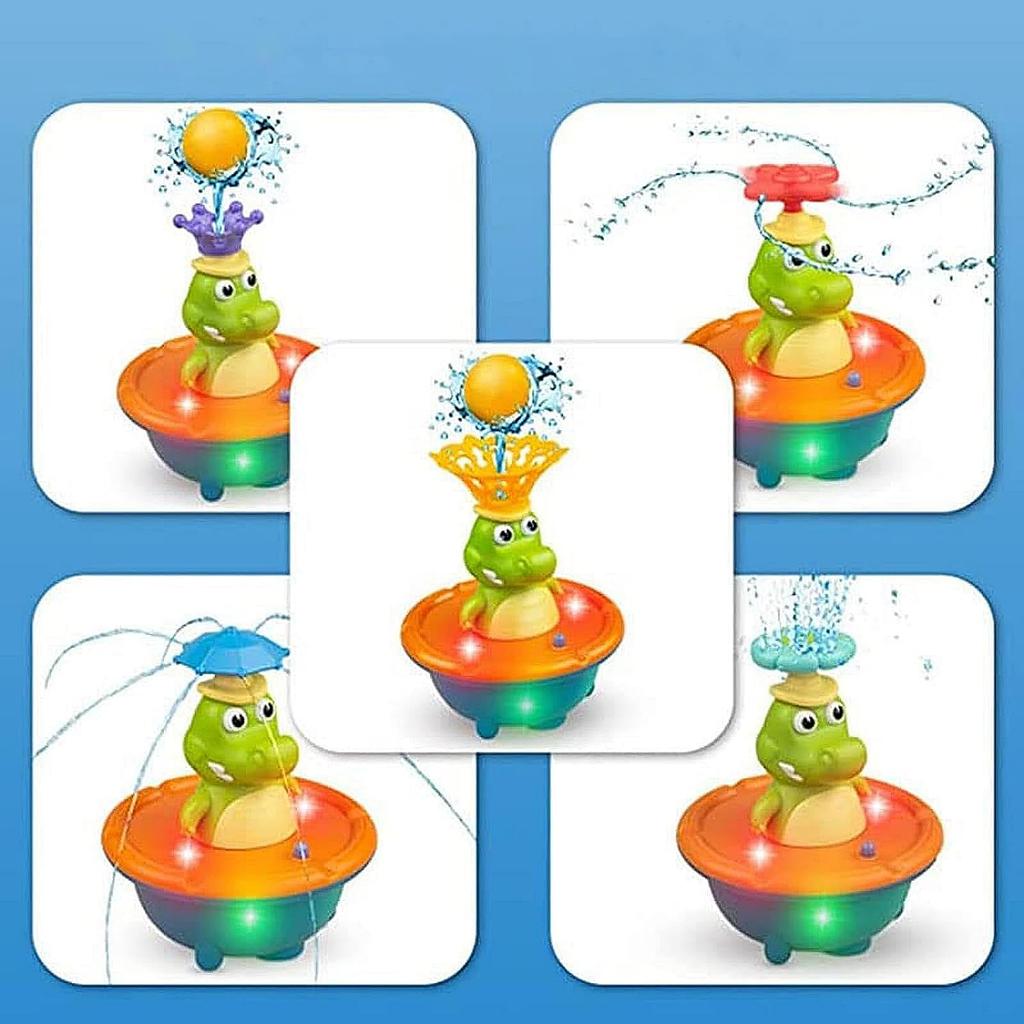 Cute Crocodile Fountain Bath Toy with LED Lights for Kids and Babies, Soothing and Fun, Sparkling Fountain Toy for Bath, Tub, Pool, and Water Play,