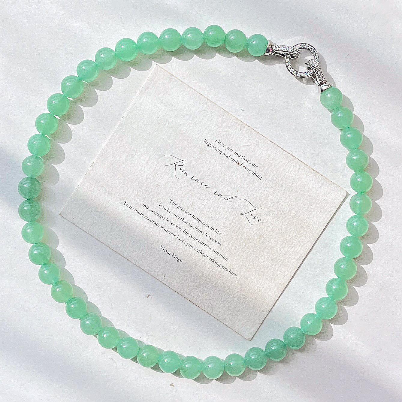 8Mm Retro High Quality Natural Dongling Jade Design Sense Sweater Chain Necklace Collarbone Chain Female
