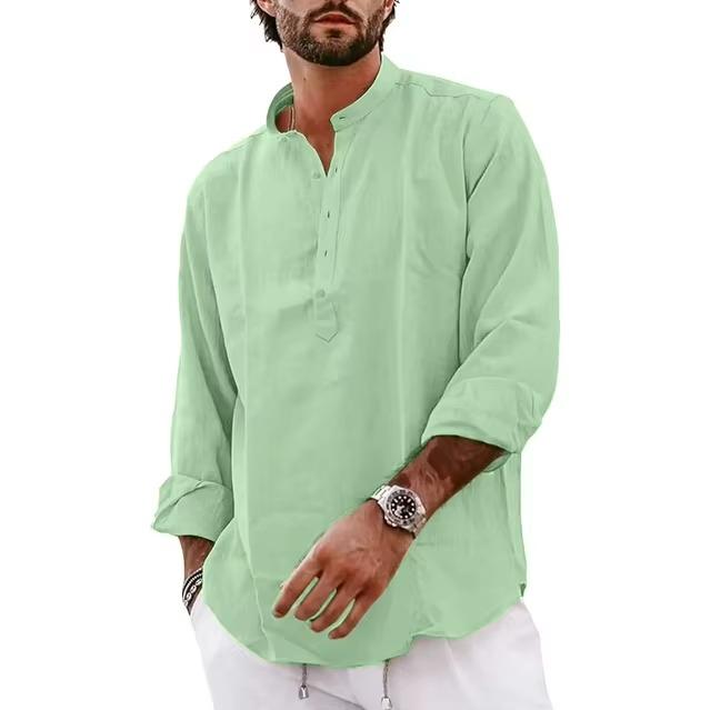 Moderní černé bavlněné lněné henley košile pro muže Lehké s dlouhým rukávem Ležérní streetwear