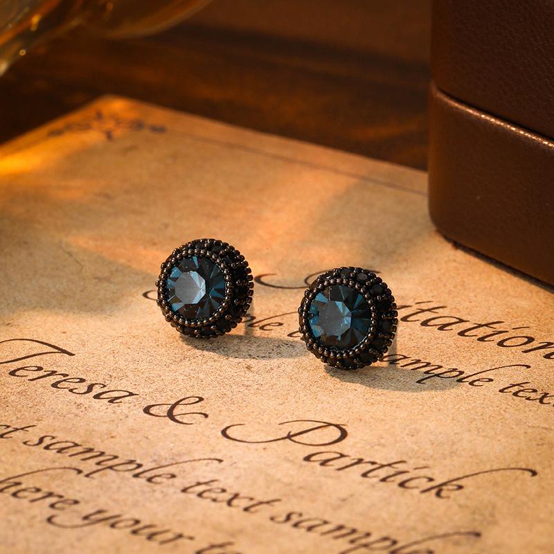 Vintage Elegant Zircon Deep Blue Ear Studs S925 Silver Earrings for Women