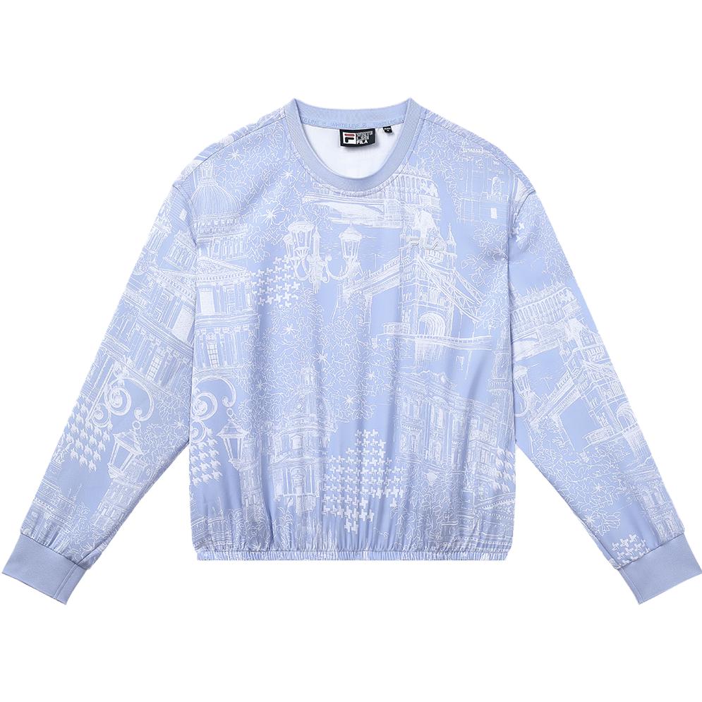 

FILA 2023 Autumn New Knit Long Sleeve Shirt Fashion Casual All Over Print Loose Trendy Pattern Round Neck T-Shirt Women tops F11W338705F-ZA S