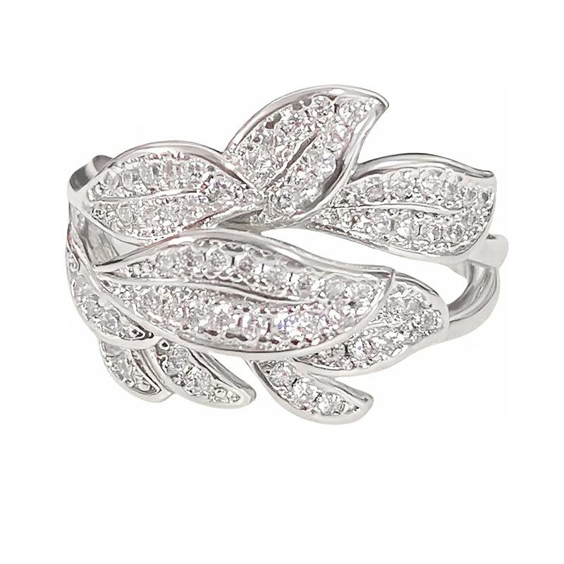 [Ye Yu Xinghui] Light Luxury Feathers And Leaves Full Of Diamonds, Zir*****Pen Ring, Niche High-End Ring Woman