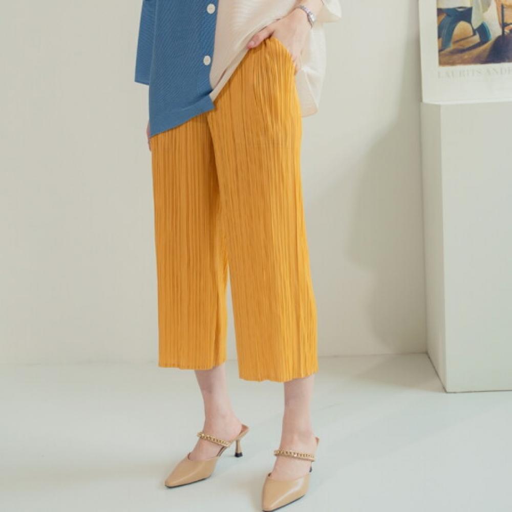 Plara Basic Wide Banding Pleats Pants