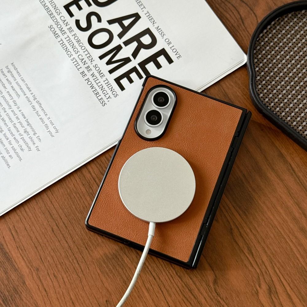 For Samsung Galaxy Z Fold 8 Wide Fashion Leather Phone Case Front Protection Film Hinge MagSafe Magnetic Hard Shell Back Cover