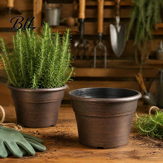 Planters for Flowers Retro Flower Pot with Saucer, Bronze Finish Plant Drainage Holes, Pots Succulents Breathable Thickened Plastic Planter