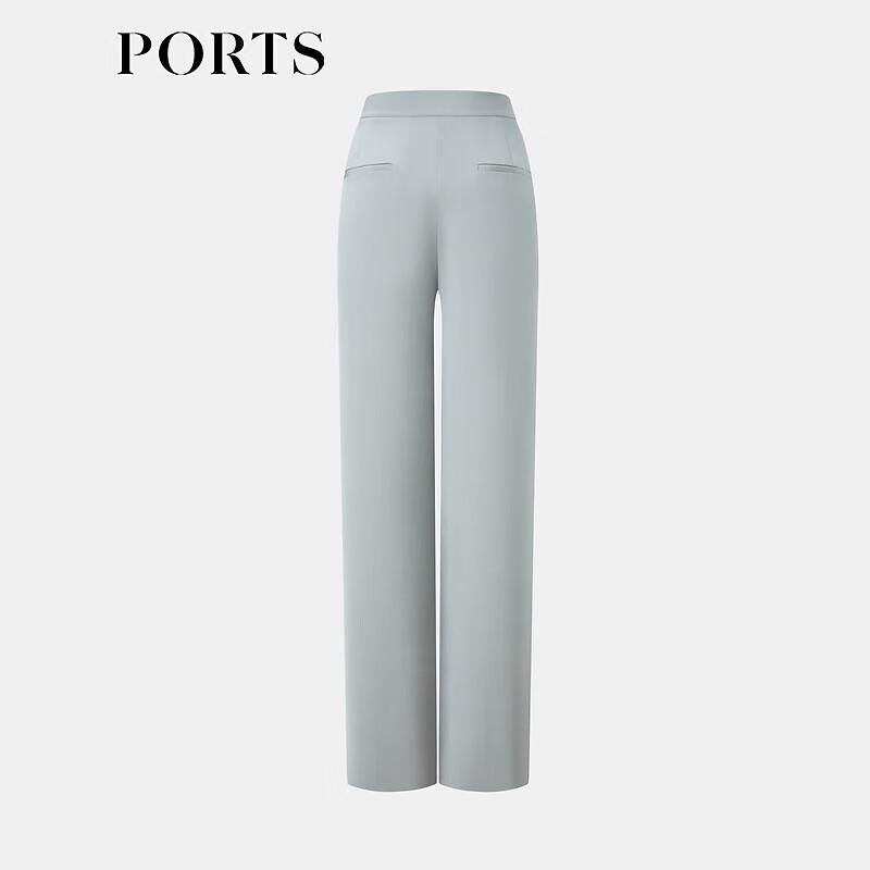 PORTS Women's Morning Grey Blue Silk Blend Straight-Leg Pants