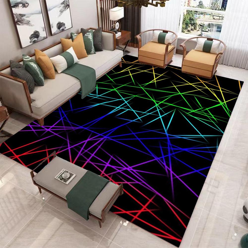 Schwarzer Geometrischer Abstrakt Teppich Wohnzimmer Zuhause Großer Schlafzimmerteppich Leichter Luxus Sofa Couchtisch Rutschfeste Bodentuch Dekoration