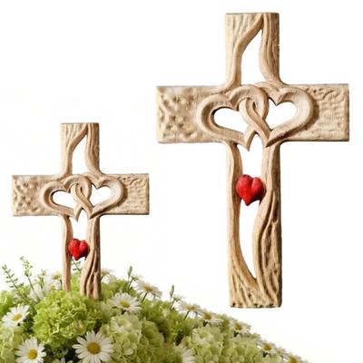 Intertwined Hearts Wall Sculpture Ornament Double Hearts Wall Hanging Religious Decoration Rustic Wooden Hand-Carved Hollow Hearts Wall Decor