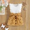 Girls' Fashion Set Children's Flying Sleeve Floral Corduroy Skirt Two-piece Set