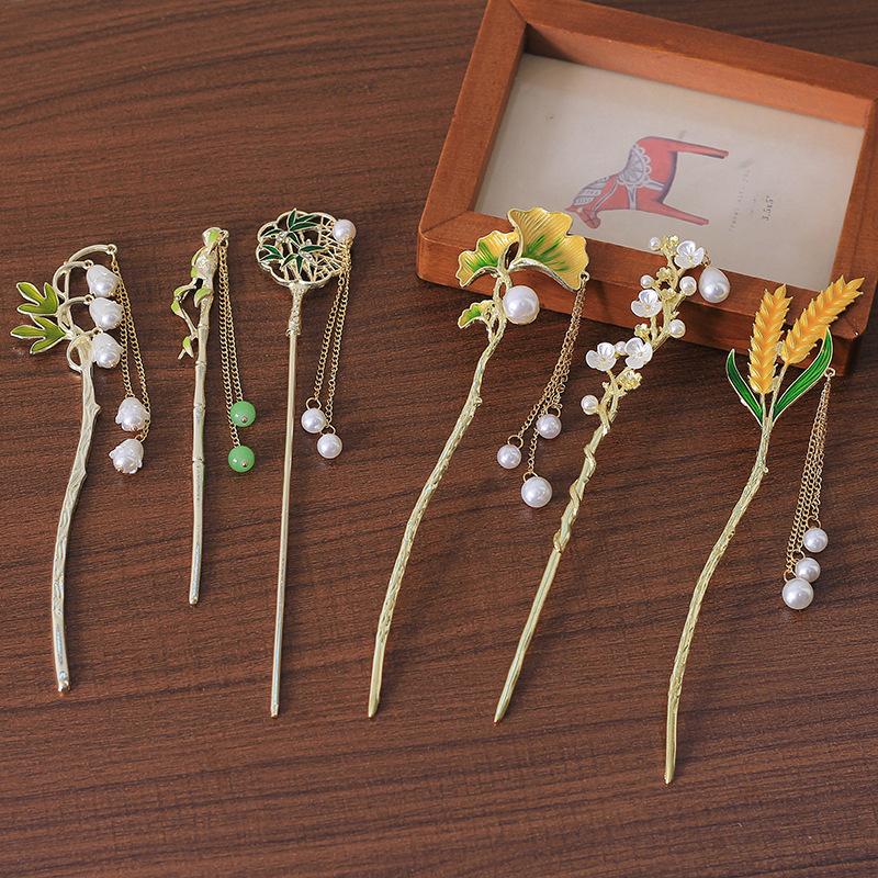 Retro Alloy Long Hairpin Temperament Disc Hair National Style Fringed Hairpin Ancient Chinese Style Large Hairpin Hair Headdress