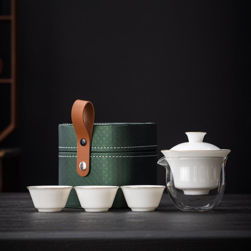 Suet Jade Porcelain Portable Travel Tea Set China White Gift Business Company Gift Set