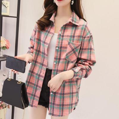 Camicia da Donna Taglie Forti con Maniche Lunghe Classiche Colletto Singolo Tasca Applicata Vestibilità Larga Casual Camicia a Quadri con Stampa Blusa