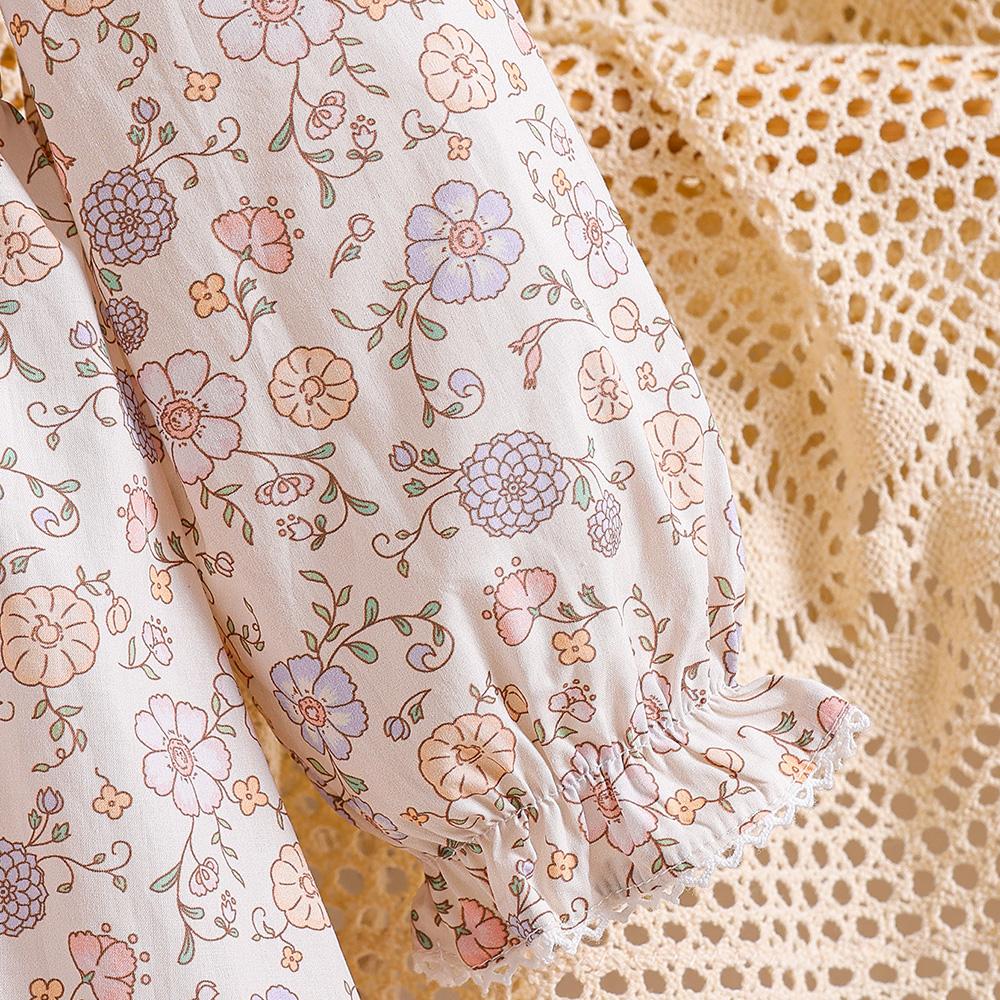 2‑6 Years Old Girls 100% Cotton Floral Print Dress Long Sleeve Embroidery Doll Collar A‑Line Princess Kids Autumn Outfit