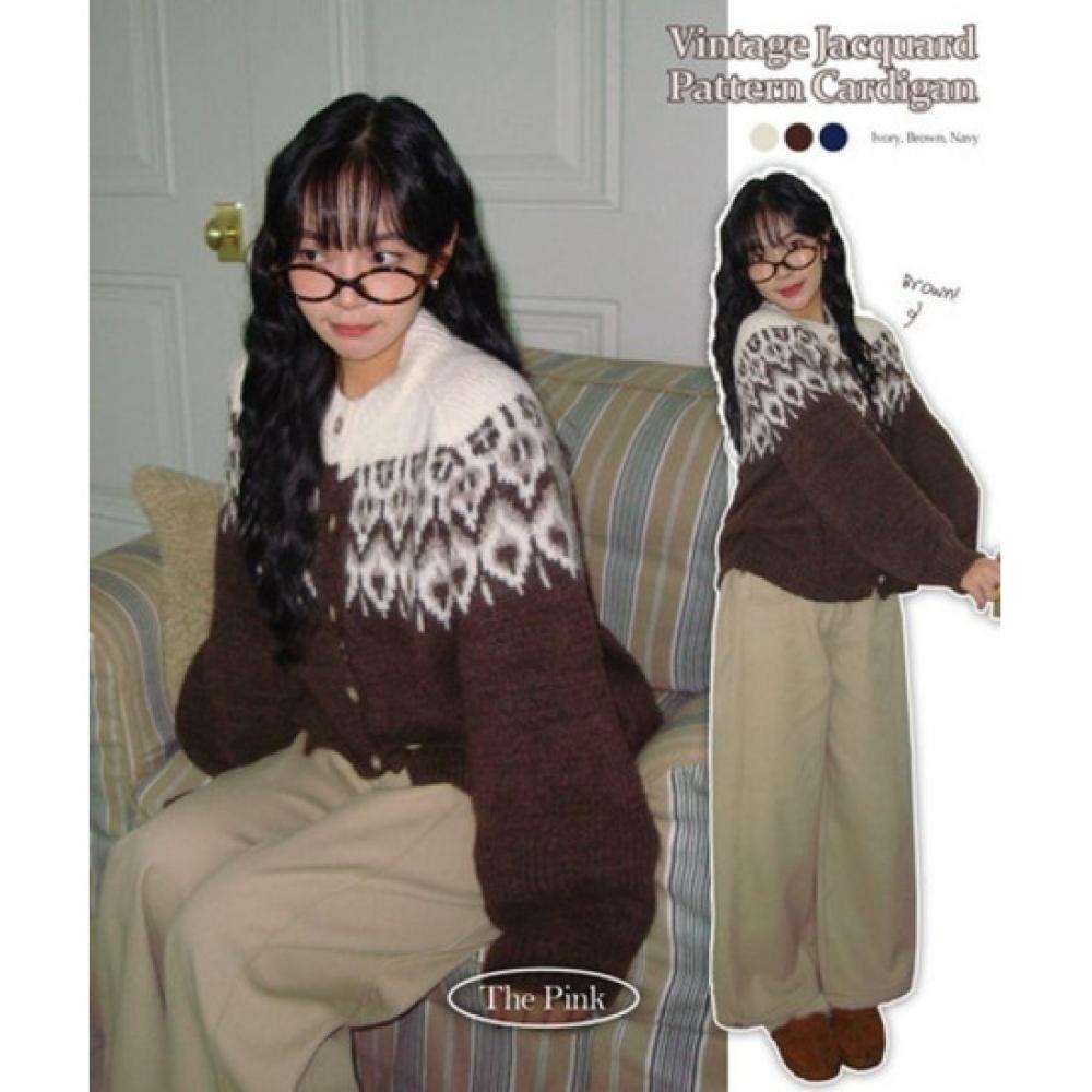 The Pink Ruding Vintage Jacquard Nordic Knit Cardigan