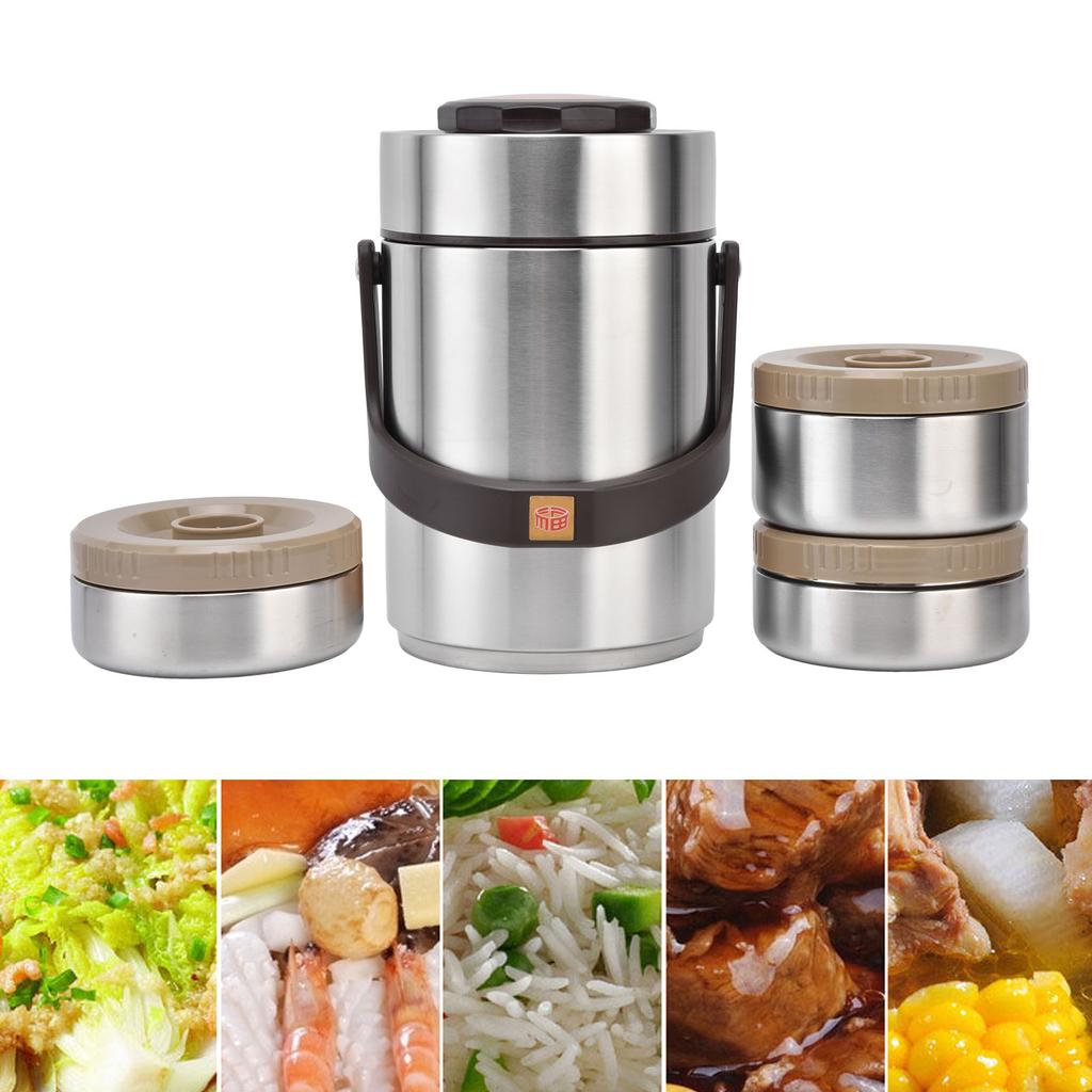 Scatola Pranzo Termica Sottovuoto in Acciaio Inossidabile 304 da 2000 ml Portatile a 3 Strati Barile Termico Sottovuoto Colore Acciaio Inossidabile