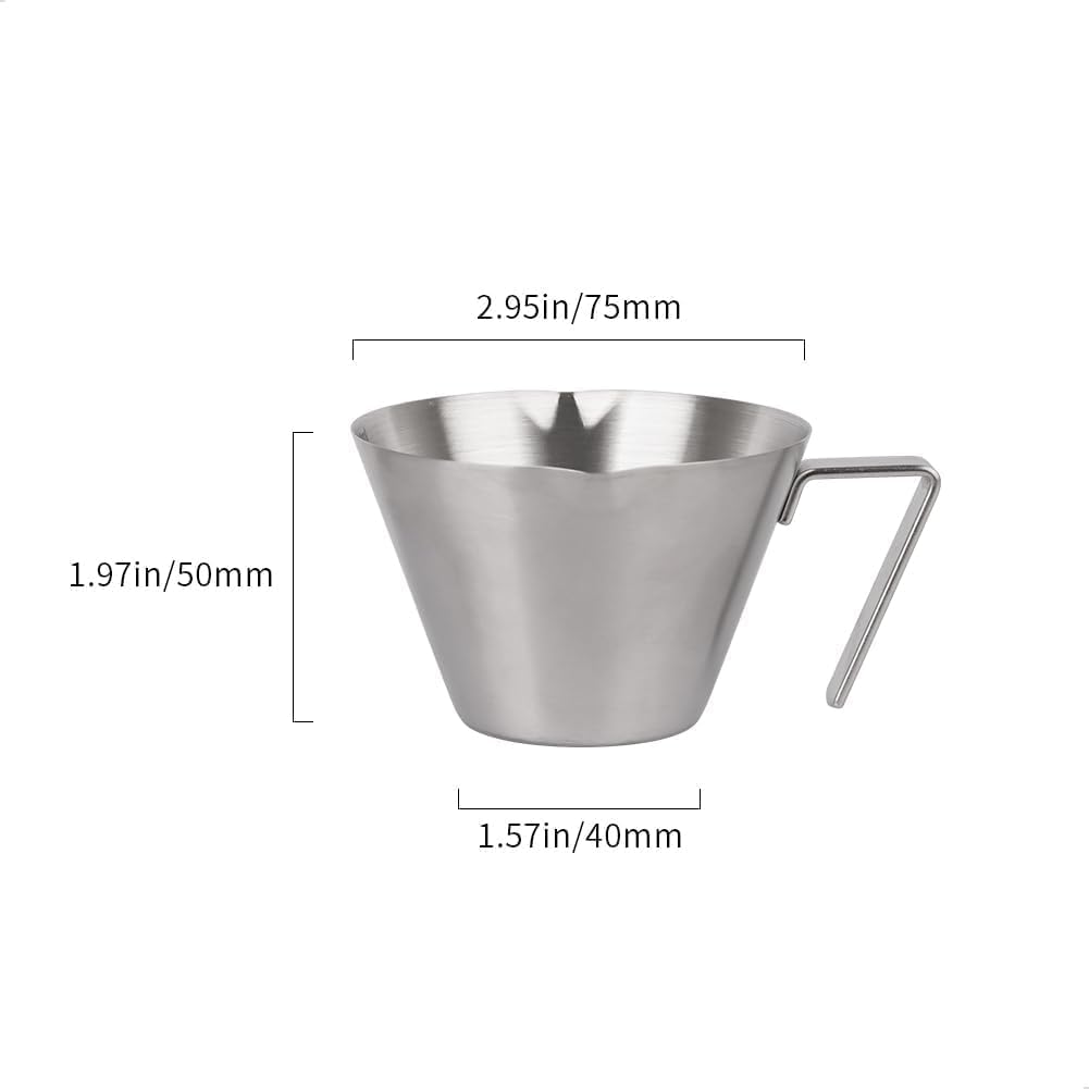 Watchget Espresso Shot Cups, 2-Pack, Stainless Steel, Double Spout, Dual Scale, Measuring Cup with Handle, 3.4ml100ml Capacity, Coffee Espresso