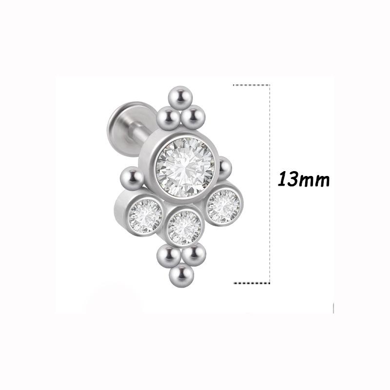 Titanium Steel 1.2 Gauge Crystal Cluster Triangle Lip & Ear Piercing Ring