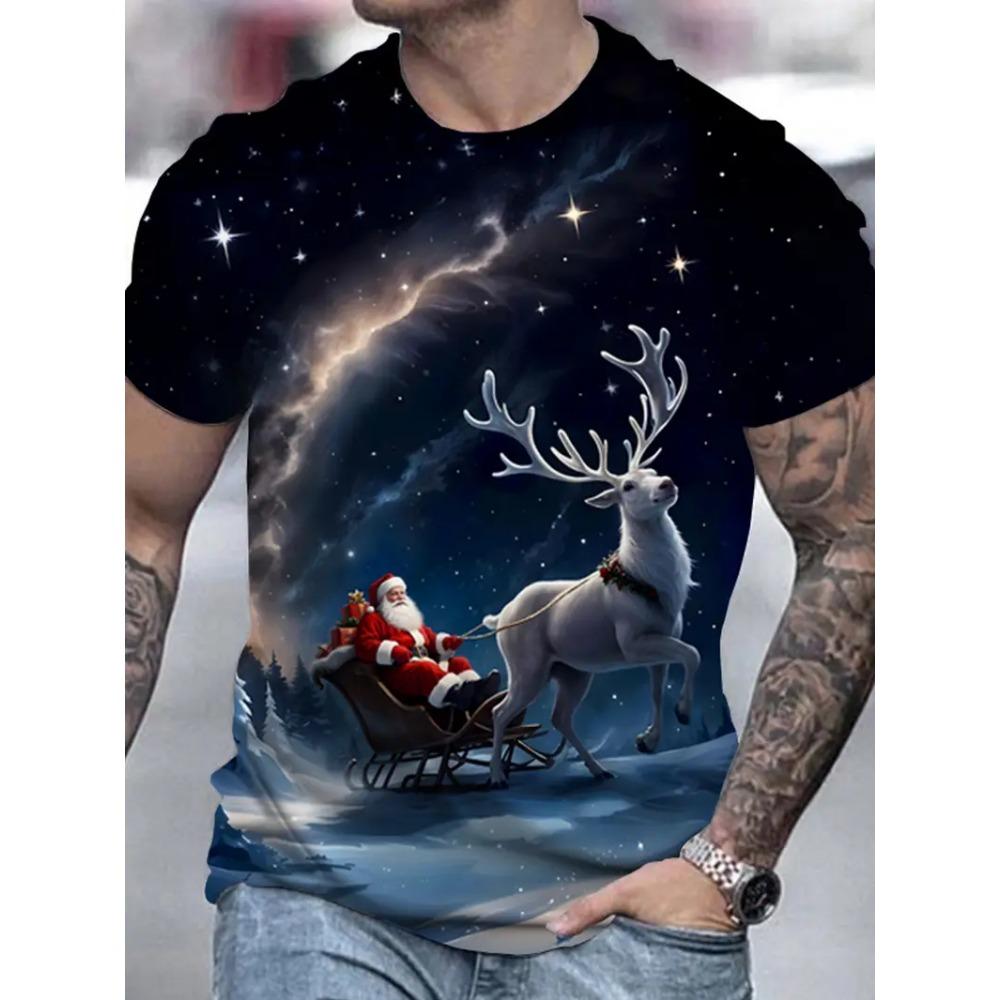 Fun Santa Claus T-shirt men's top short sleeved T-shirt round neck Y2k clothes oversized summer T-shirt men's casual wear