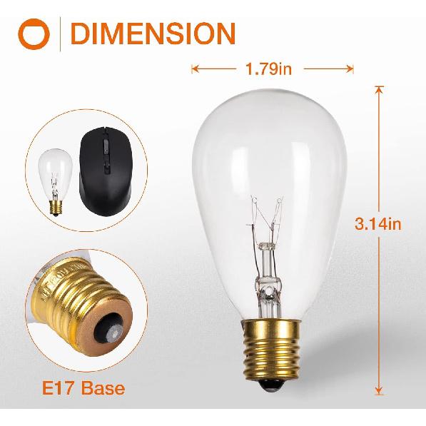 addlon Incandescent Replacement Bulbs 5W S14 15 Pack Waterproof E17 2200K Screw Base for Outdoor Incandescent String Lights