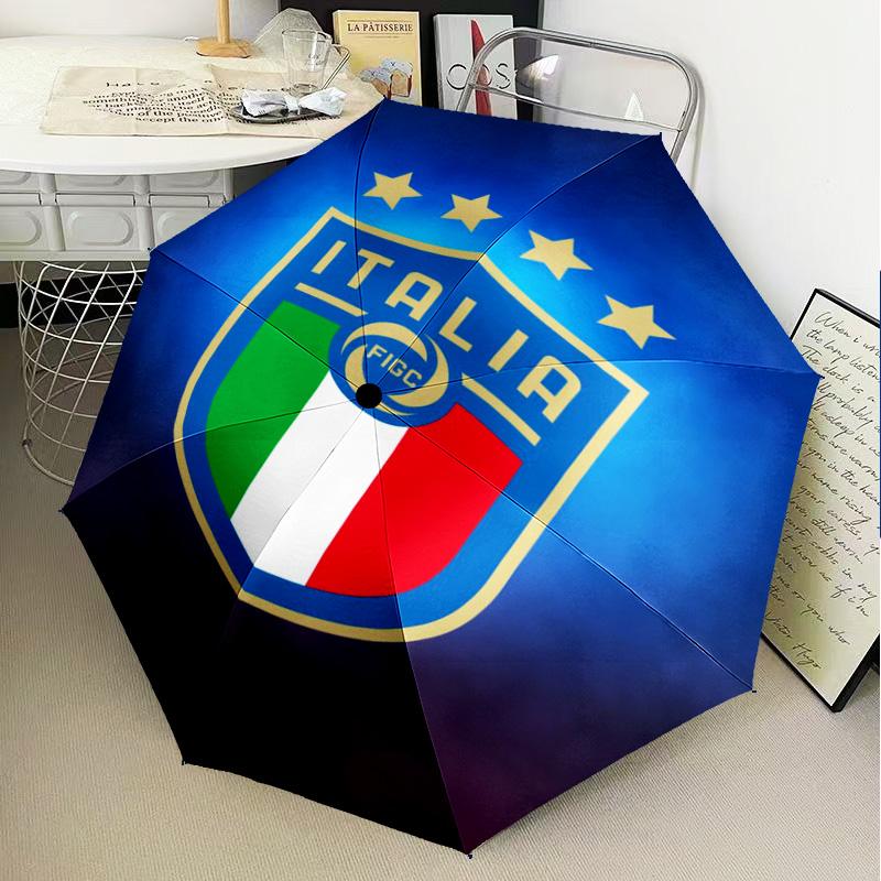 1PC Italian Football Crest Printed Umbrella Folding umbrella, automatic umbrella 8-Frame for Travel, camping Fan gifts Christmas Gifts