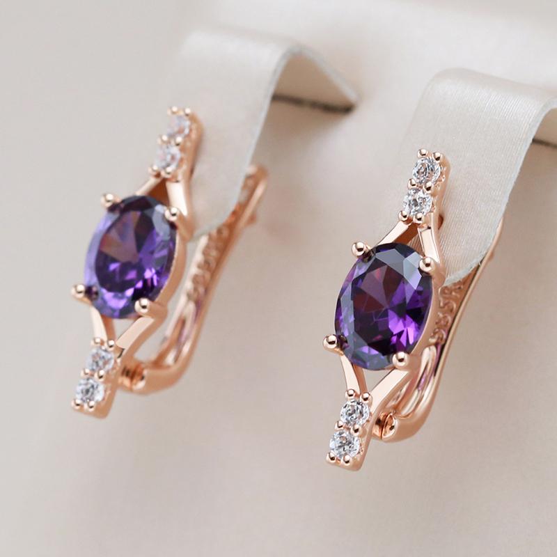 Shiny Purple Natural Zircon Drop Earrings For Women Trend  Rose Gold Color Bride Wedding Fine Jewelry Crystal Gift