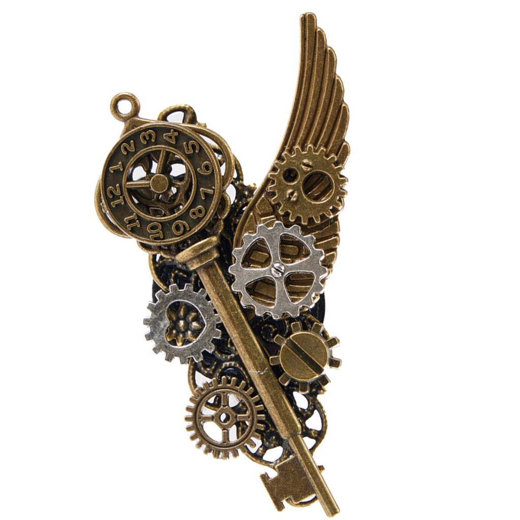 Metallic Wing Gear Key Brooch Hair Clip Halloween Girl Hair Bangs Hold Clip