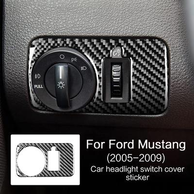 Carbon Fiber Car Headlight Switch Cover Sticker Trim For Ford Mustang 2005 2006 2007 2008 2009 Interior Sticker