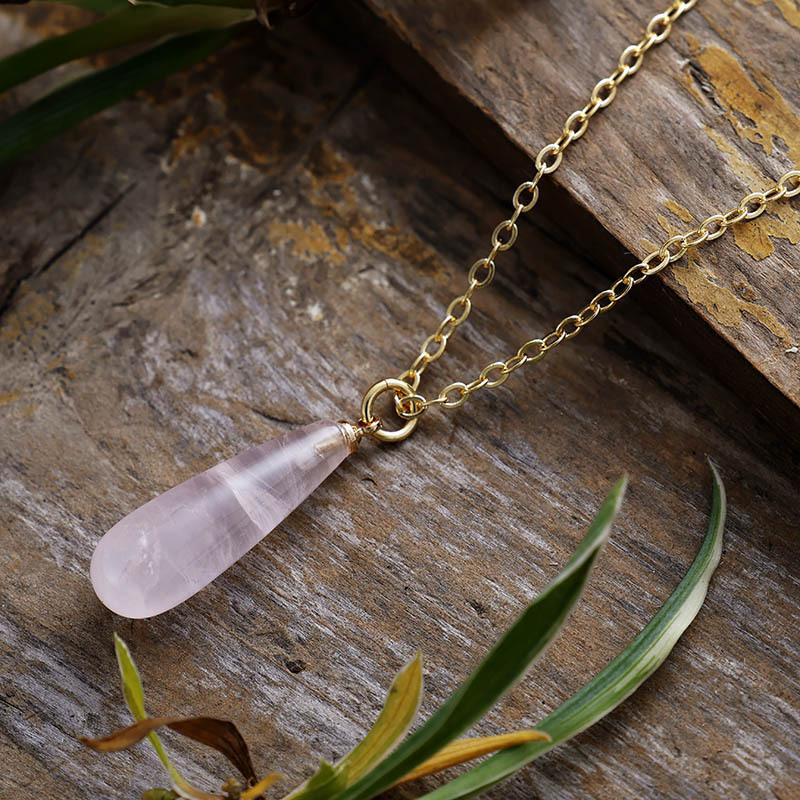 Luxury Simple European, American, Japanese and Korean Popular Jewelry Natural Crystal Water Drop French Plated 18K Gold Clavicle Pendant Necklace