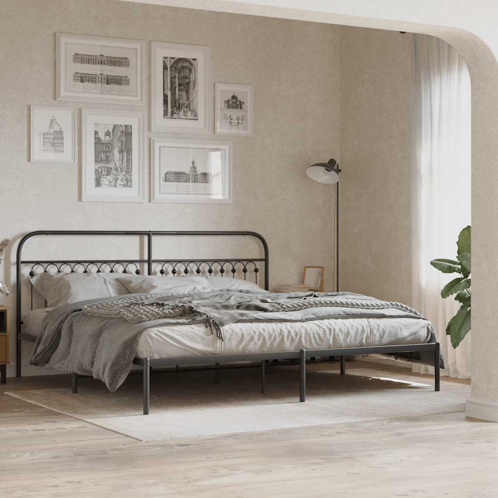 Metal Bed Frame with Headboard Black 200 X 200 Cm