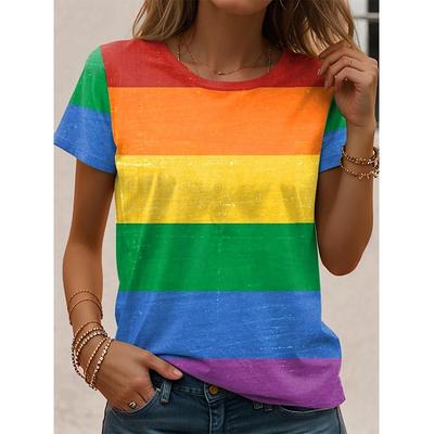 Women's T-Shirts Rainbow Floral 3D Print Women Casual Short Sleeve T Shirt Summer Harajuku O-Neck Tees Tops Female Clothing