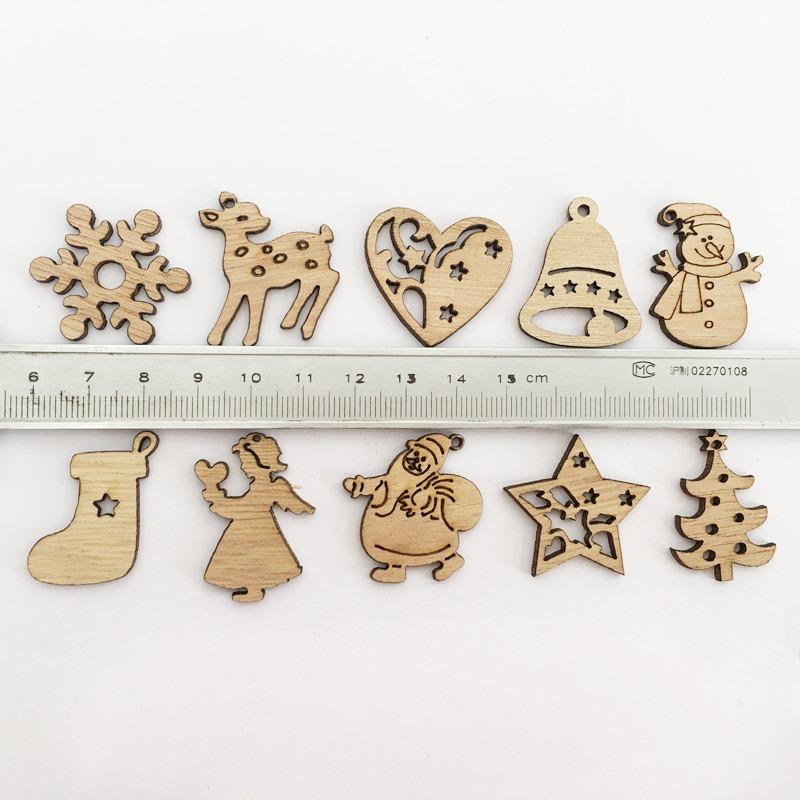 50Pcs 3cm Cartoon Wooden Christmas Snowflake Tree Angel Mini Wood Chip Mixed Christmas DIY Home Room Decoration Accessories