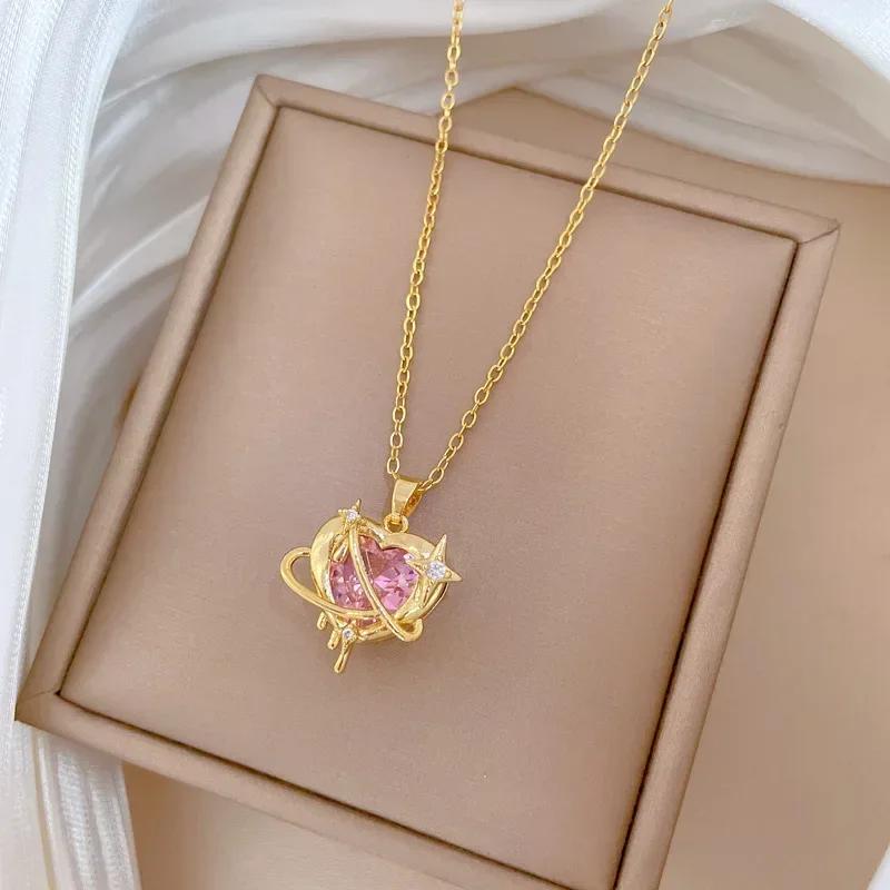Moderna y Lujosa Cadena para Clavícula de Acero Inoxidable, Personalizable y Versátil, con Colgante de Ostra y Perla en Forma de Corazón de Melocotón