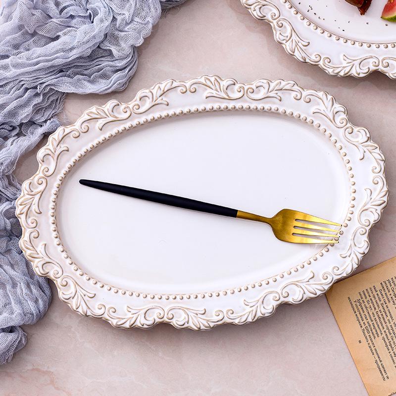 Ensemble de vaisselle en céramique style cour baroque: Vaisselle rétro européenne française avec assiettes à soupe, bols et assiettes plates