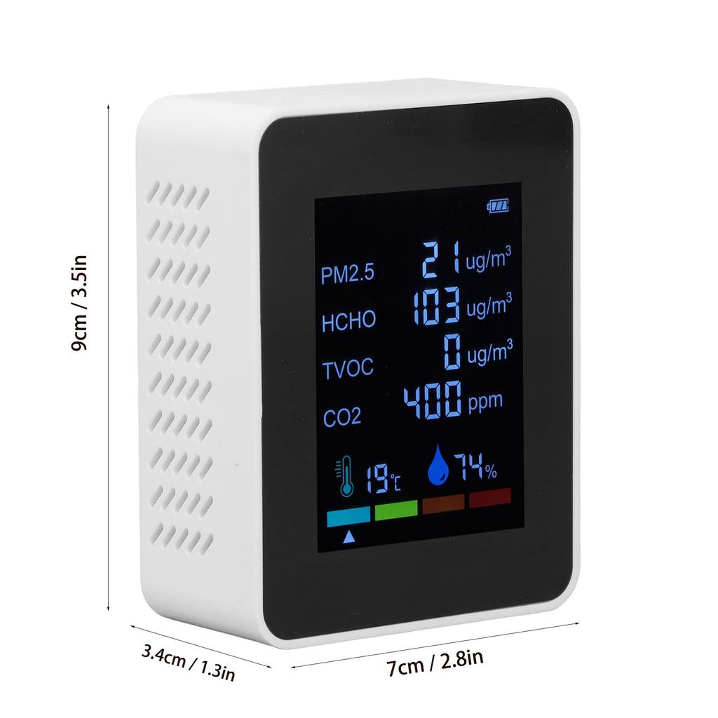 Multifunctional 6 in 1 CO2 Meter   Quality Monitor Temperature PM2.5 TVOC HCHO Detector USB Charging