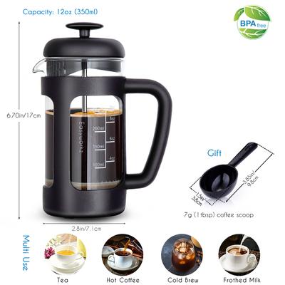 French Press Coffee Maker Borosilicate Glass, Soft Grip Handle & Stainless Steel Filter, for Coffee Tea Brewing