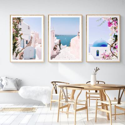 Grecja Santorini Wydrukuj Wybrzeże Amalfi Plakat Krajobraz Sztuka Ścienna Płótno Malowanie Letnia Plaża Wybrzeże Mykonos Obraz Ścienny Wystrój Domu