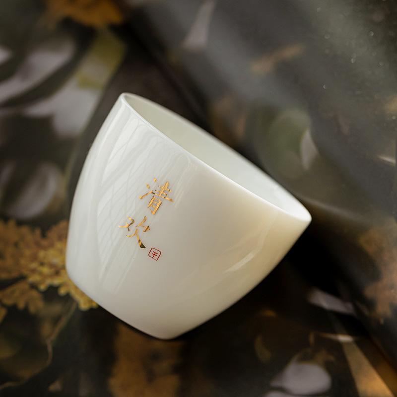 Suet jade teacup ceramic master cup white porcelain kung fu teacup tea single cup anti-scalding household tea set tea cup