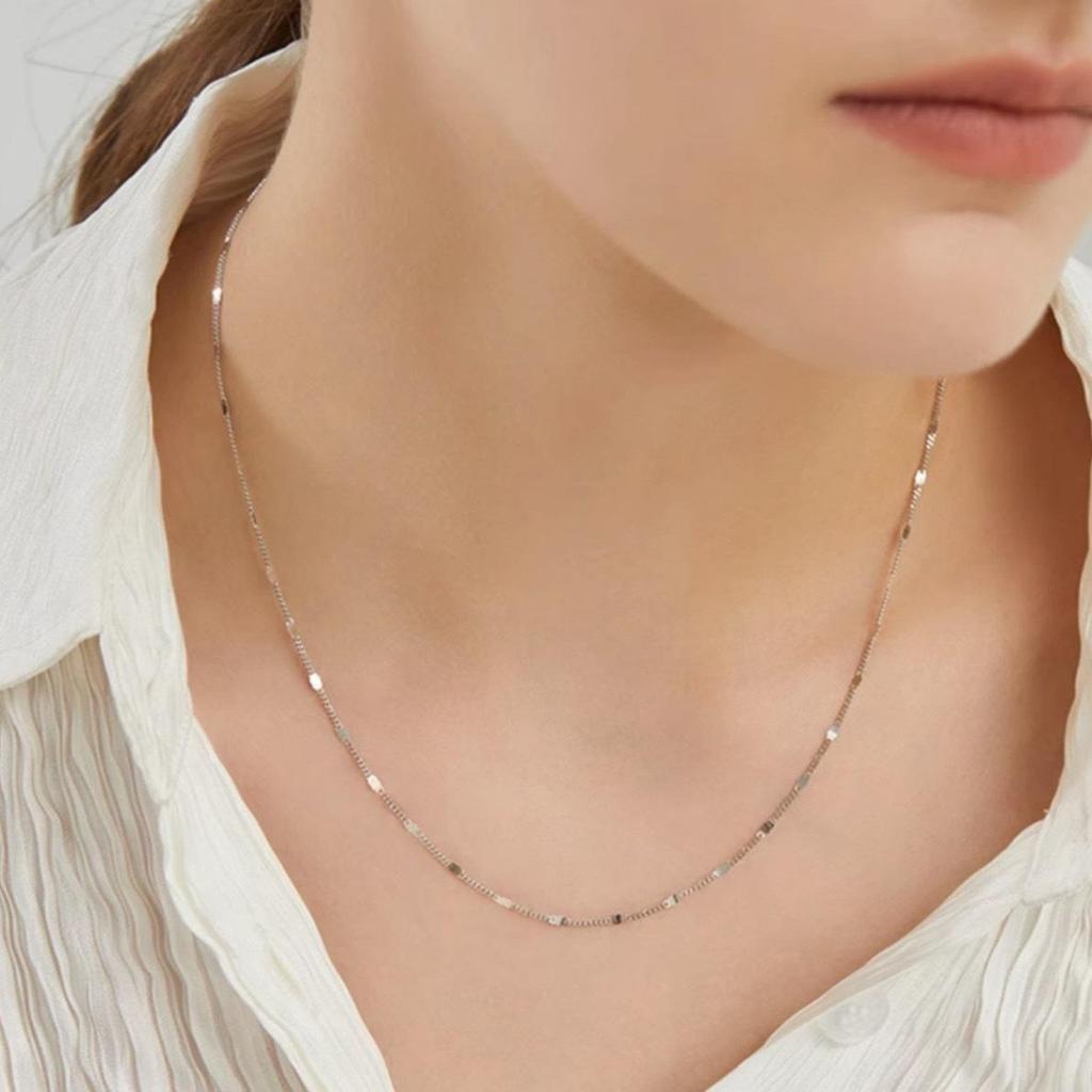 Sparkling 18K Gold Plated Sterling Silver Sequin Necklace with French Clavicle Chain Design