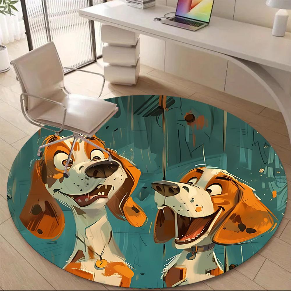 1PC Puppy Playful Office Round Area Rug, Mat Suitable ForOffice, Under Office Chairs Bedroom Living Room Home Decor, Room Deco