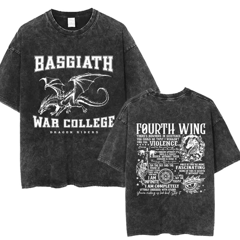 Limted Basgiath War College Washed Tshirts Fourth Wing Dragon Rider Men Women T Shirt Trendy Retro Loose Cotton Tees Streetwear