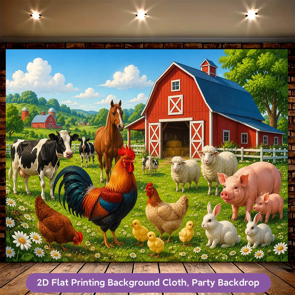 2D Flat Backdrop1pc Farm Animals Polyester Banner Decor For Living Room Bedroom Office Birthday Anniversary Decor Party Backdrop Easy to