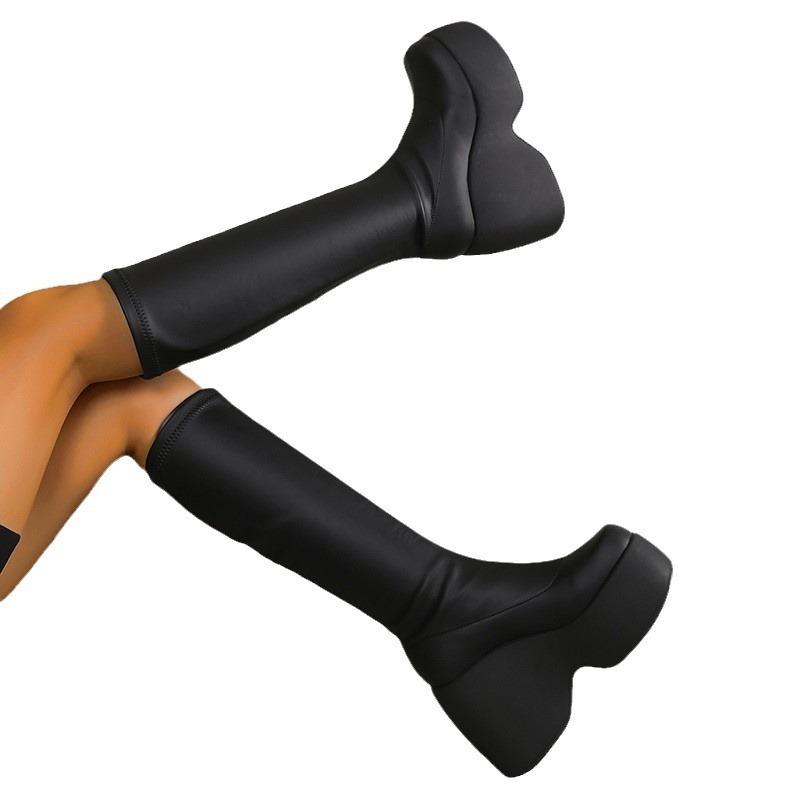 Muffin thick-soled high boots women's autumn and winter fashion sleeve thin knight boots high heel thin boots women